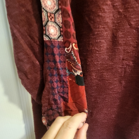 Cato Maroon Blouse with Patterned Sleeves Size S Euc - Picture 2 of 4
